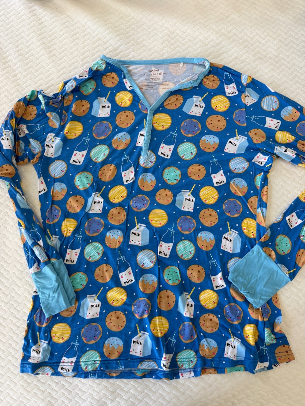 Little Sleepies Blue Milk & Cookies Pajama Top Medium